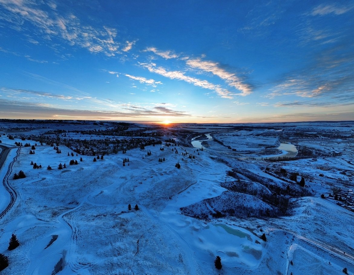 Winter sunrise over the Bow River in Cochrane
